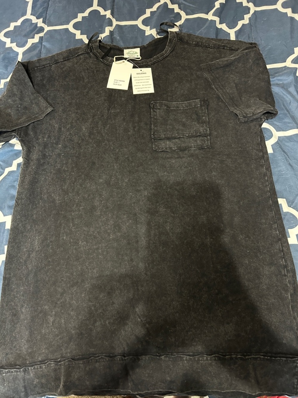 Very J Black Mineral Wash Short Sleeve Pocket Dress